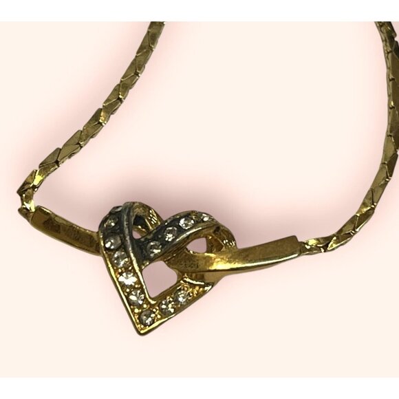 DIOR 80s-90s Germany Heart Necklace Gold Tone Rhinestone Made in Germany *READ* - Picture 3 of 7